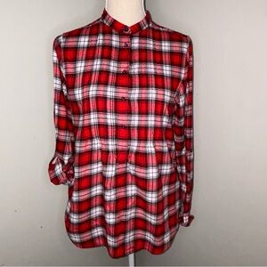 Lands End red tartan plaid pintuck bodice pullover flannel long sleeve shirt 4